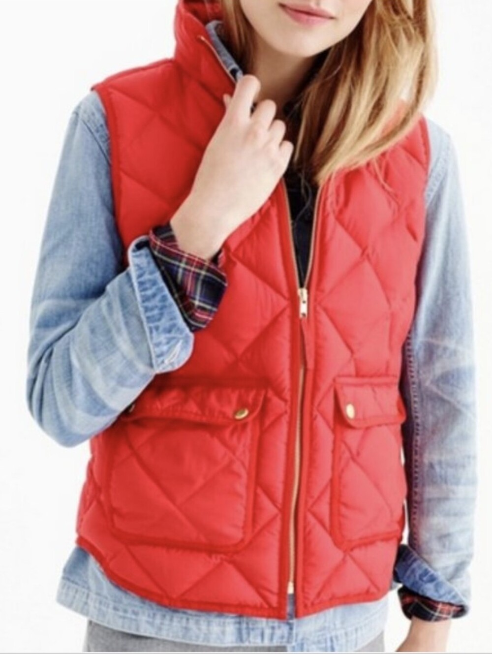 J. Crew Quilted Excursion Puffer Down Vest Red XS